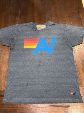 Aviator Nation Gray  Tee with Blue AV Logo and Red-Yellow Stripe XL #2